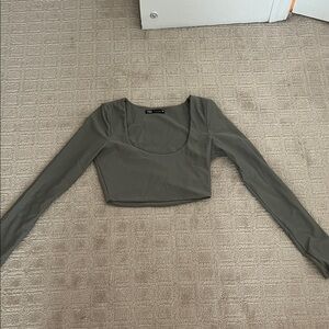 Zara Olive Long Sleeve Crop Top
